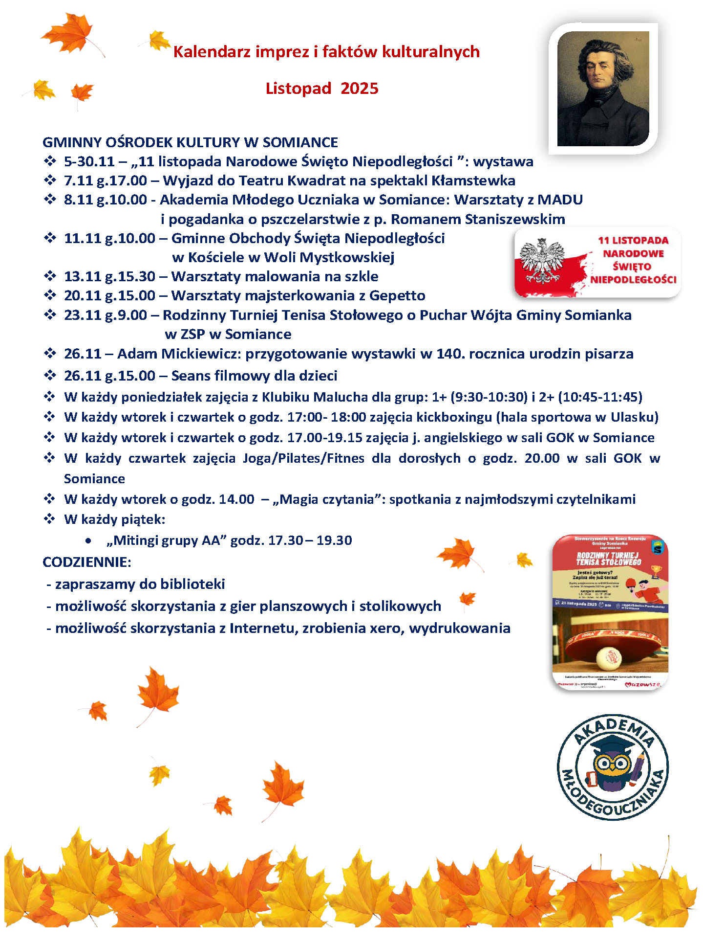 Kalendarz imprez i faktów kulturalnych Listopad 2025