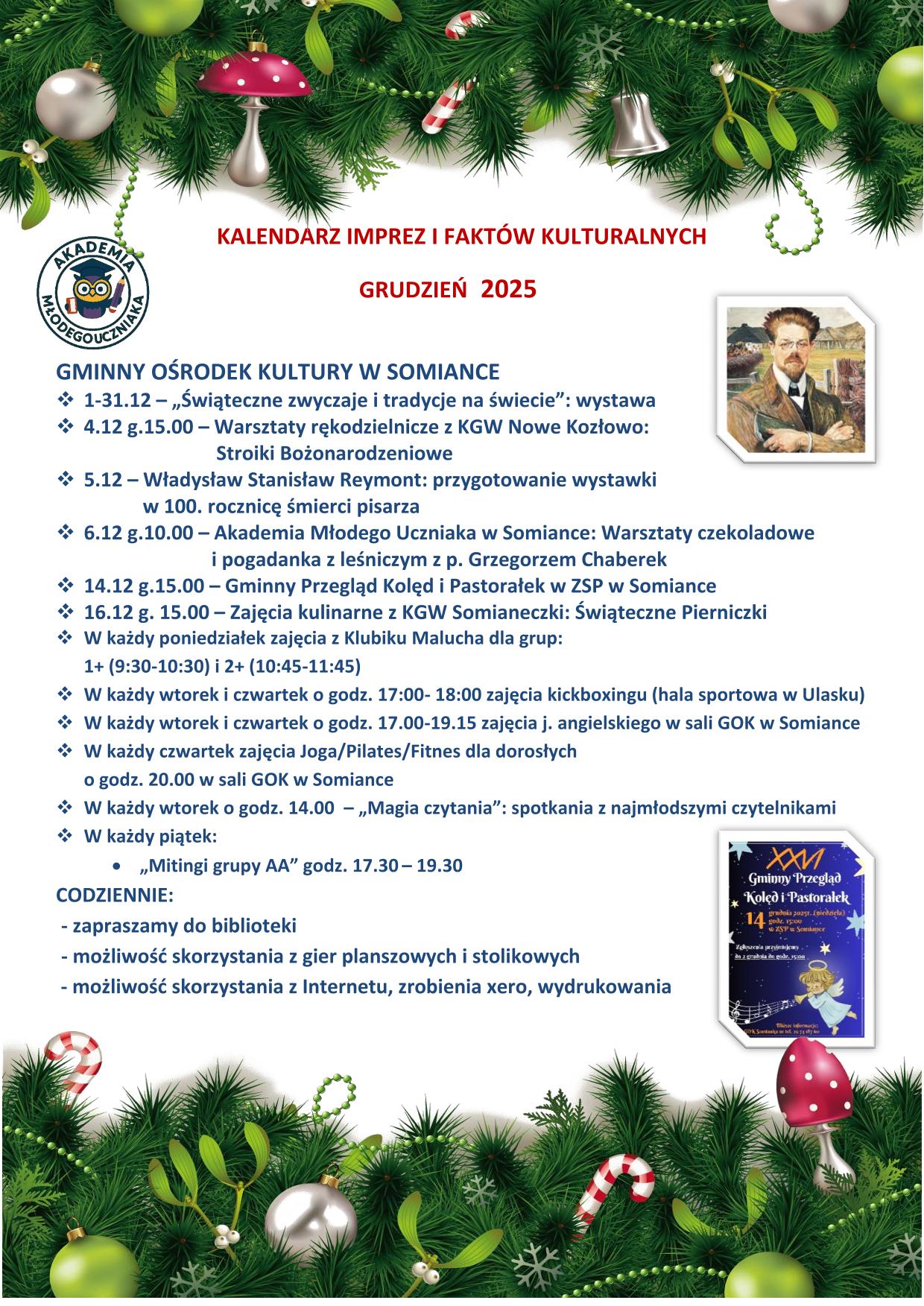 Kalendarz imprez i faktów kulturalnych Grudzień 2025